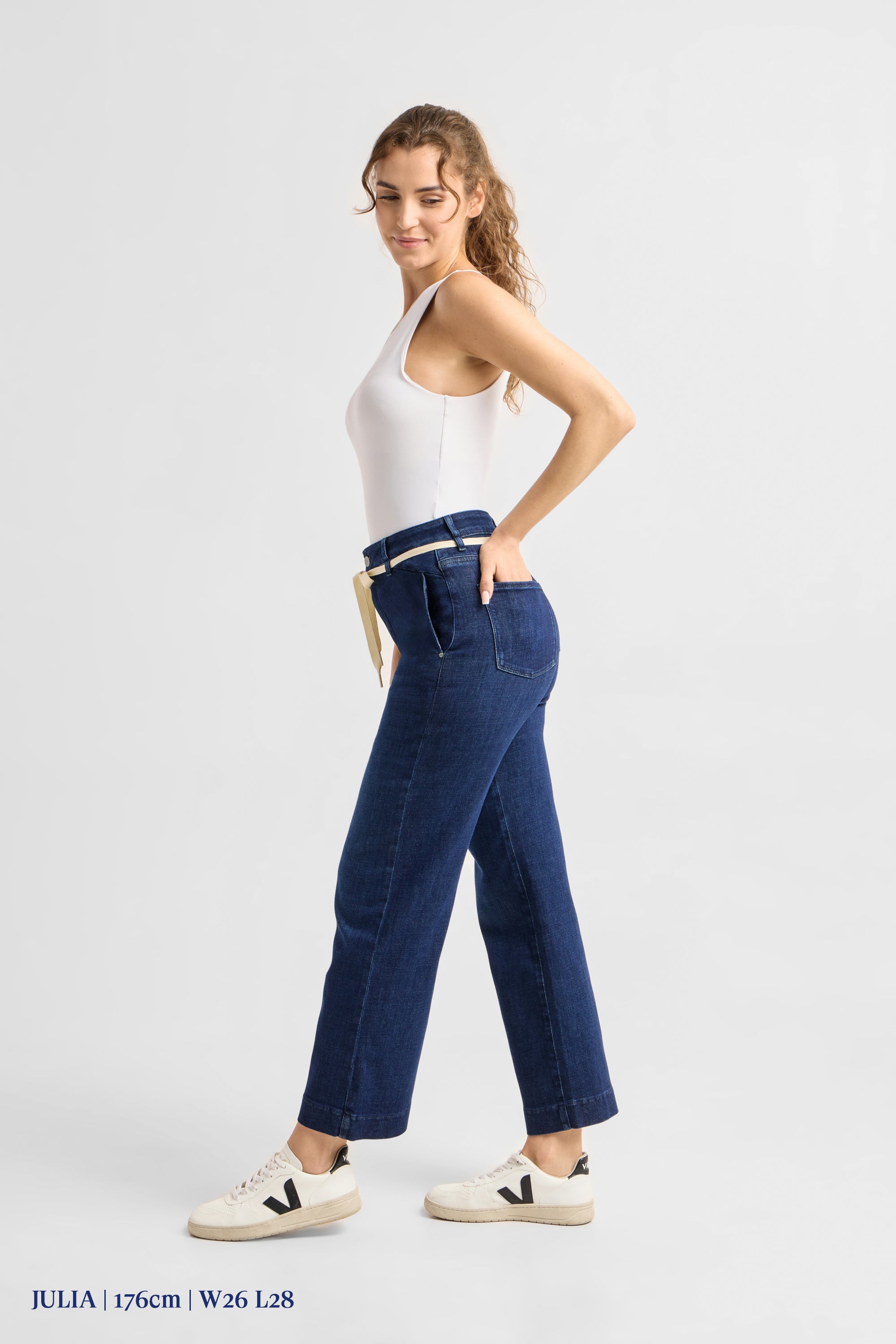 DEW Flared Cropped Soft Denim - French Pocket - Dark Blue