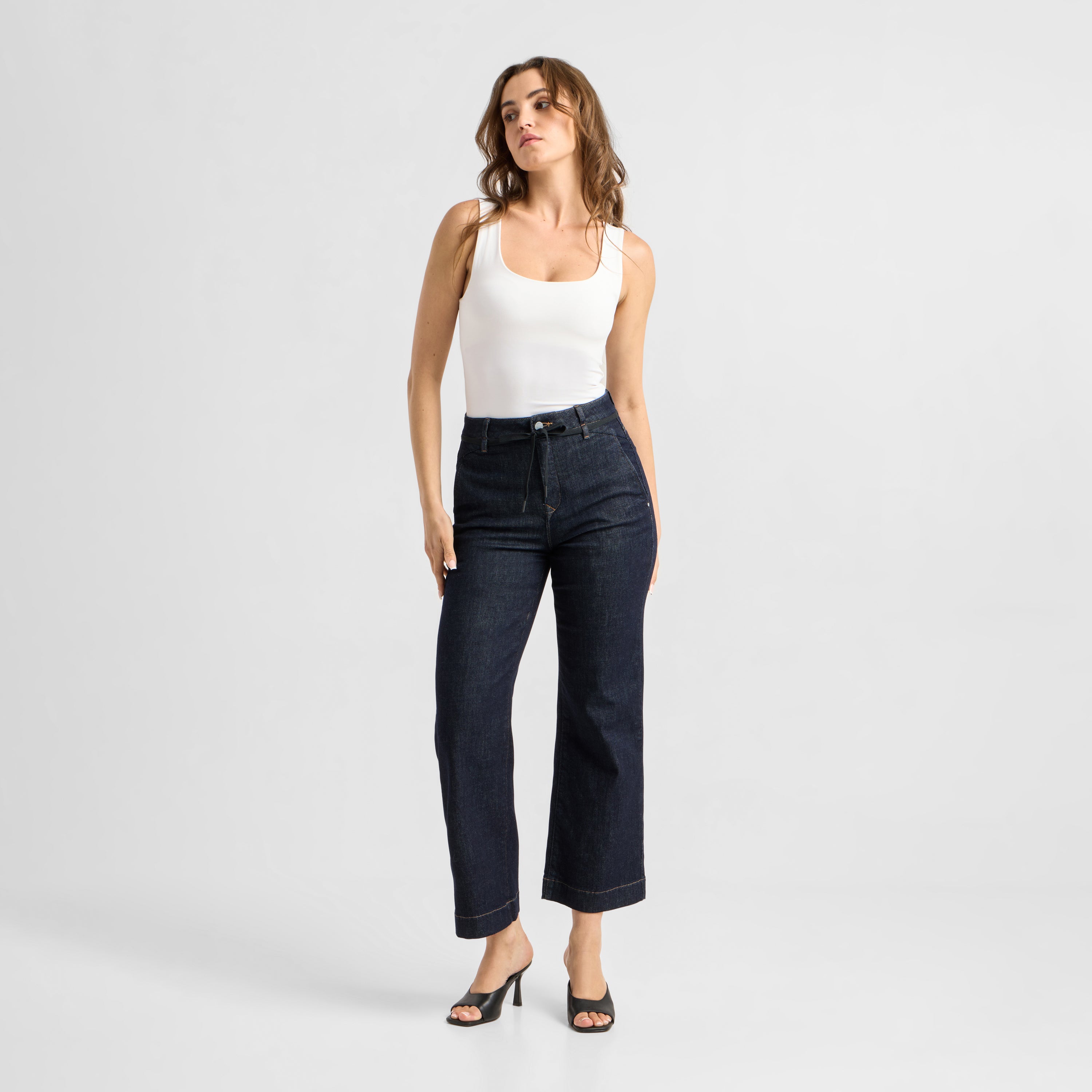 DEW Flared Cropped Soft Denim - French Pocket - Raw Blue