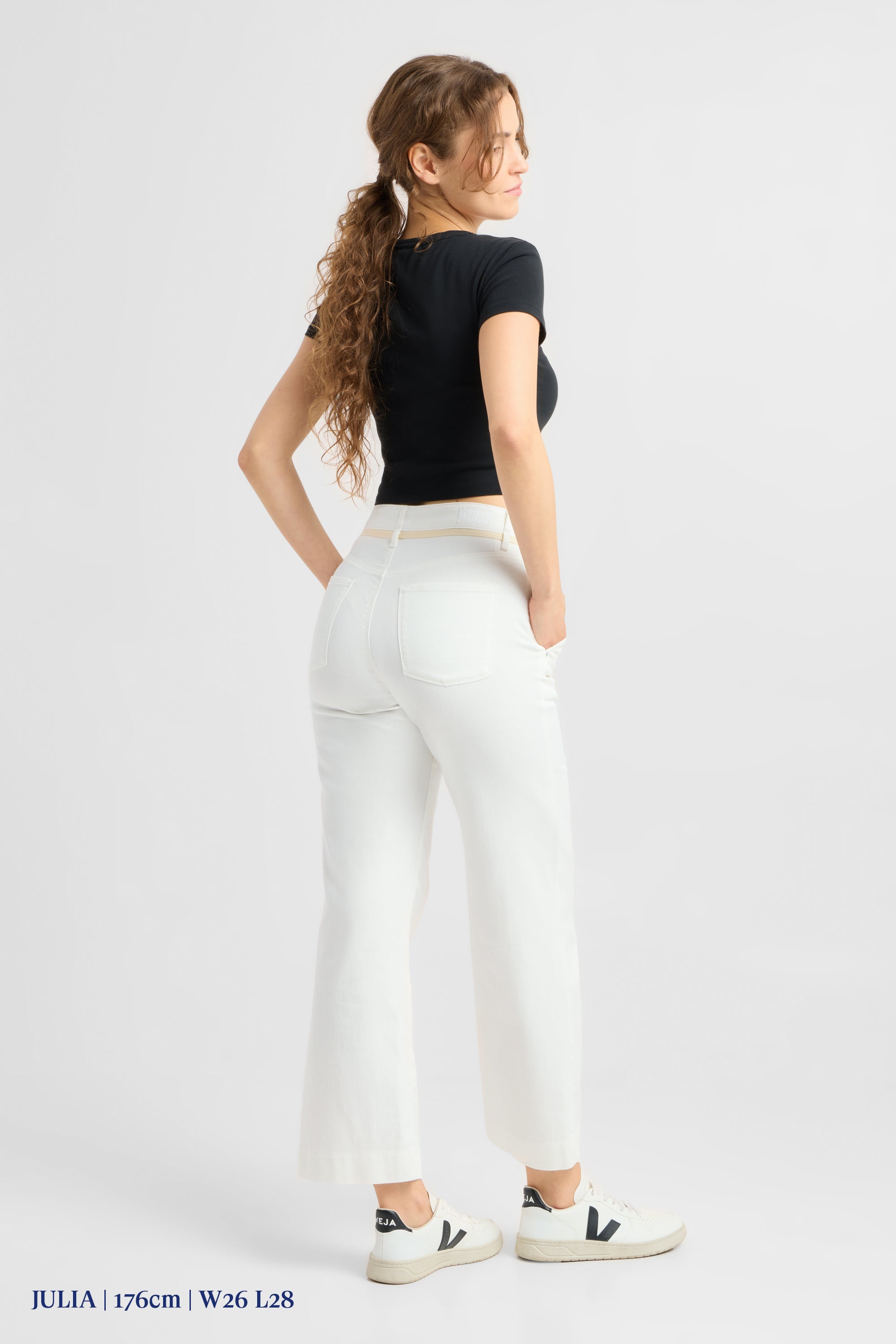 DEW Flared Cropped Soft Denim - French Pocket - White Denim